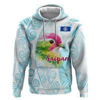 Saipan CMNI Hoodie Polynesian Northern Mariana Islands Fruit Dove Watercolor TS04 Pullover Hoodie Blue White - Polynesian Pride
