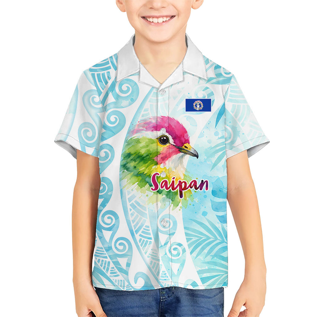 Saipan CMNI Kid Hawaiian Shirt Polynesian Northern Mariana Islands Fruit Dove Watercolor TS04 Kid Blue White - Polynesian Pride