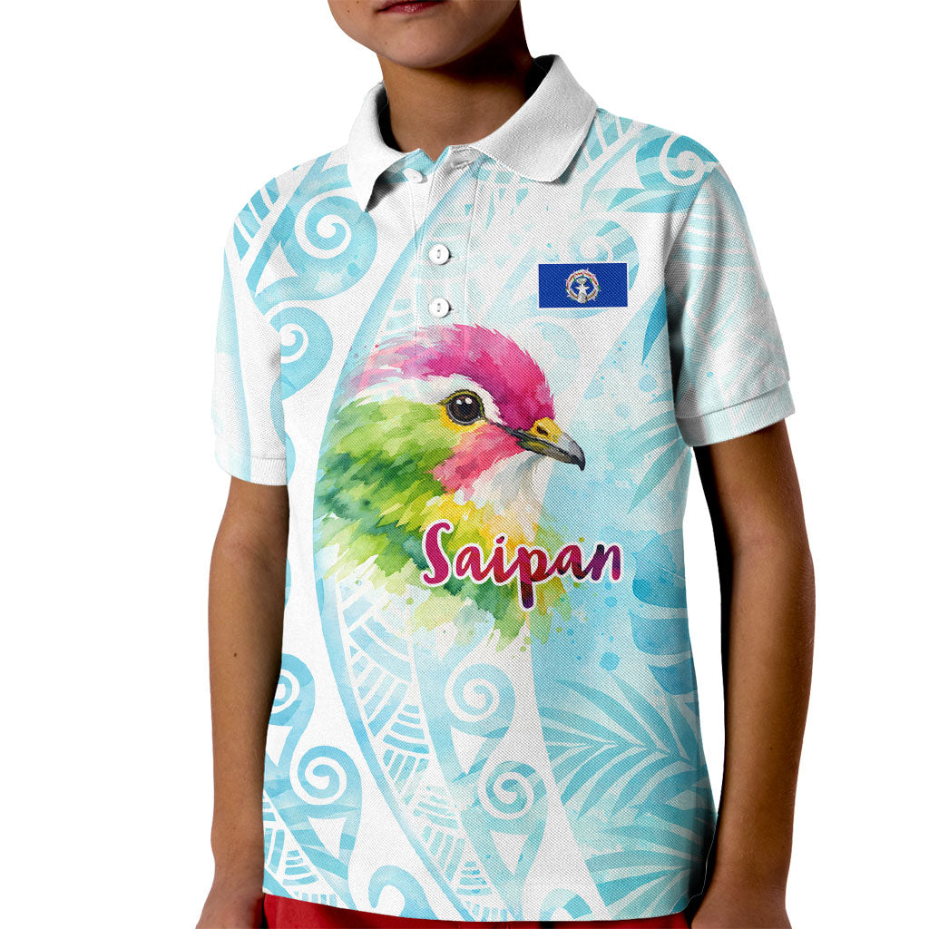 Saipan CMNI Kid Polo Shirt Polynesian Northern Mariana Islands Fruit Dove Watercolor TS04 Kid Blue White - Polynesian Pride
