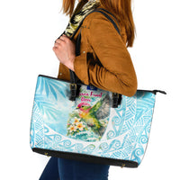 Saipan CMNI Leather Tote Bag Polynesian Northern Mariana Islands Fruit Dove Watercolor TS04 Blue White - Polynesian Pride