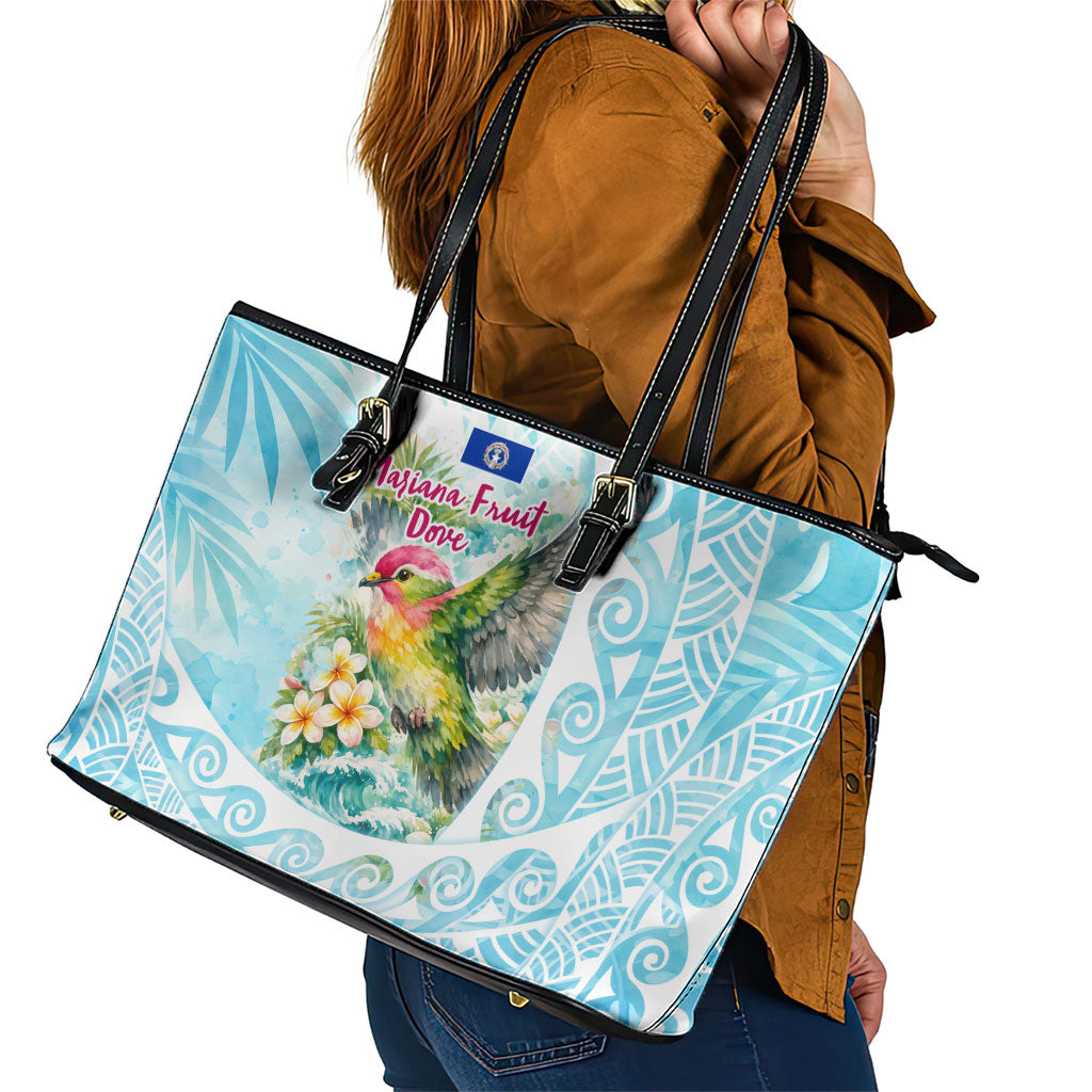 Saipan CMNI Leather Tote Bag Polynesian Northern Mariana Islands Fruit Dove Watercolor TS04 - Polynesian Pride