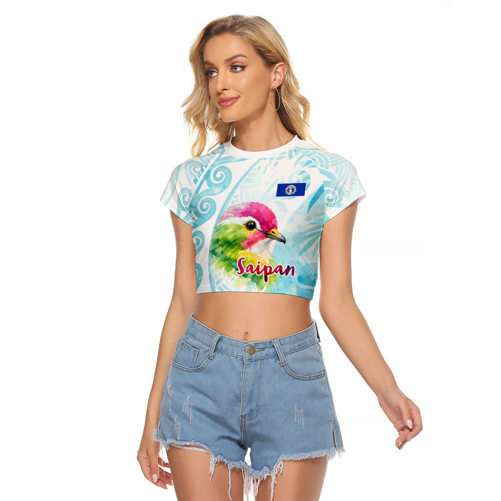 Saipan CMNI Raglan Cropped T Shirt Polynesian Northern Mariana Islands Fruit Dove Watercolor