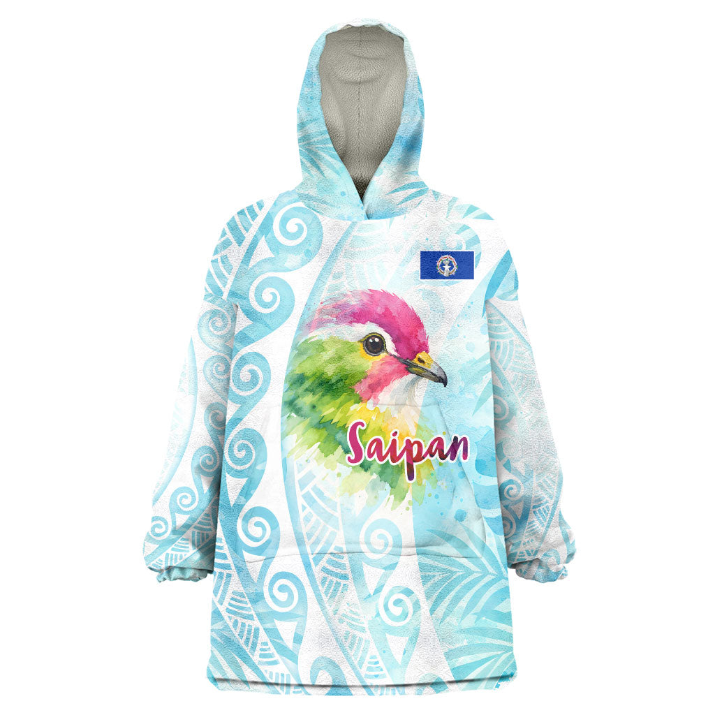 Saipan CMNI Wearable Blanket Hoodie Polynesian Northern Mariana Islands Fruit Dove Watercolor