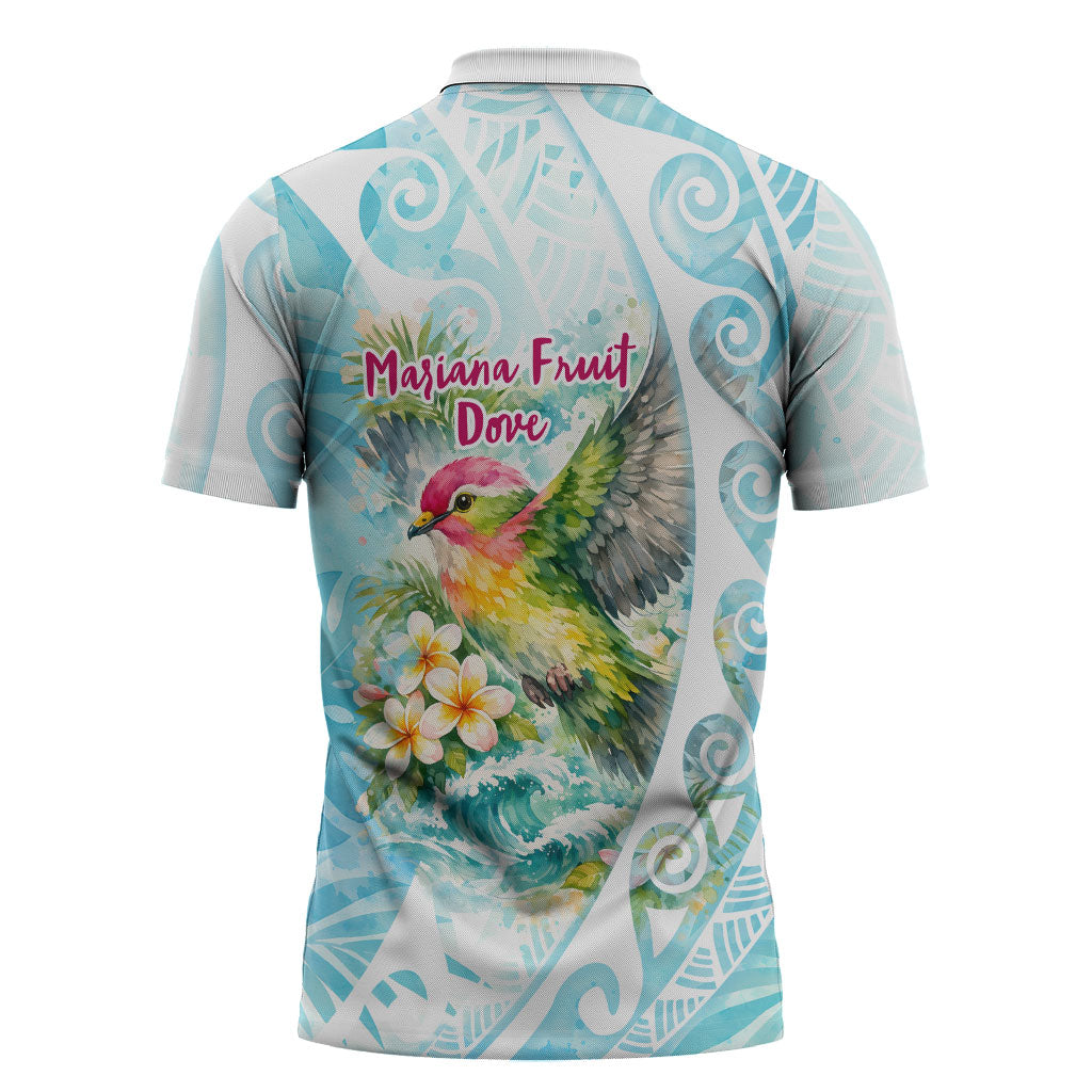 Saipan CMNI Zipper Polo Shirt Polynesian Northern Mariana Islands Fruit Dove Watercolor