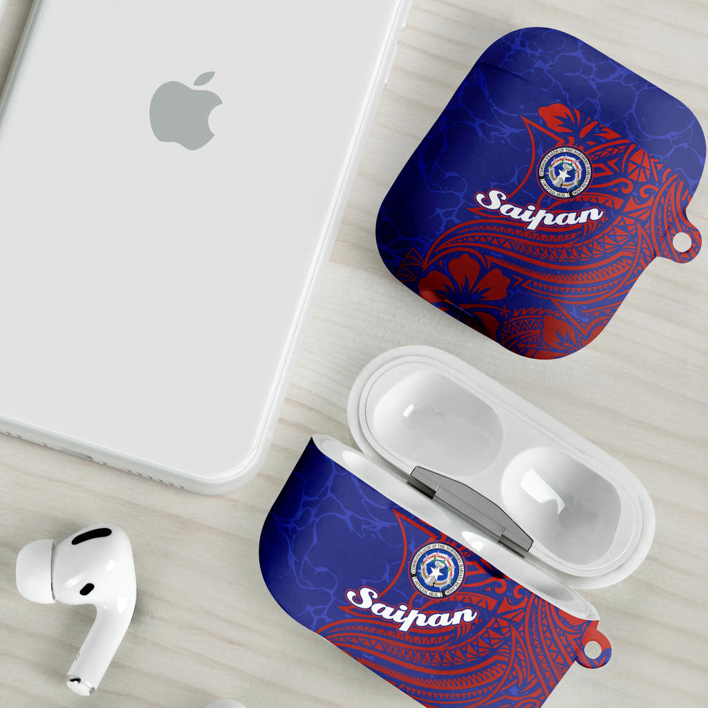 Saipan Northern Mariana Islands AirPods Case Polynesian Tribal Tattoo Art With Hibiscus Flowers And Seal