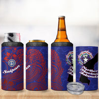 Saipan Northern Mariana Islands 4 in 1 Can Cooler Tumbler Polynesian Tribal Tattoo Art With Hibiscus Flowers And Seal