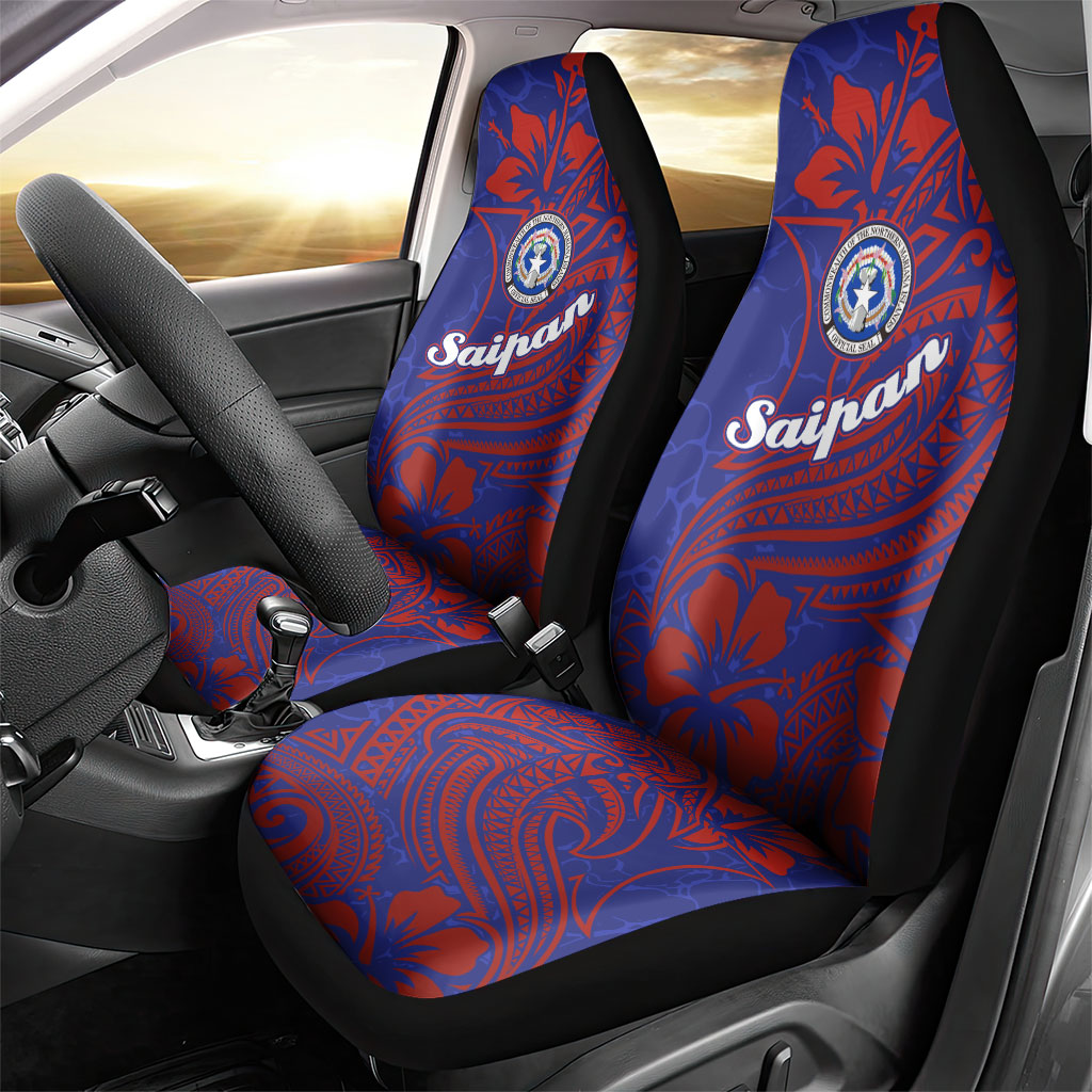 Saipan Northern Mariana Islands Car Seat Cover Polynesian Tribal Tattoo Art With Hibiscus Flowers And Seal