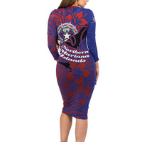 Saipan Northern Mariana Islands Family Matching Long Sleeve Bodycon Dress and Hawaiian Shirt Polynesian Tribal Tattoo Art With Hibiscus Flowers And Seal