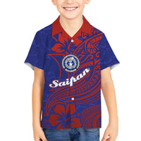 Saipan Northern Mariana Islands Family Matching Off The Shoulder Long Sleeve Dress and Hawaiian Shirt Polynesian Tribal Tattoo Art With Hibiscus Flowers And Seal
