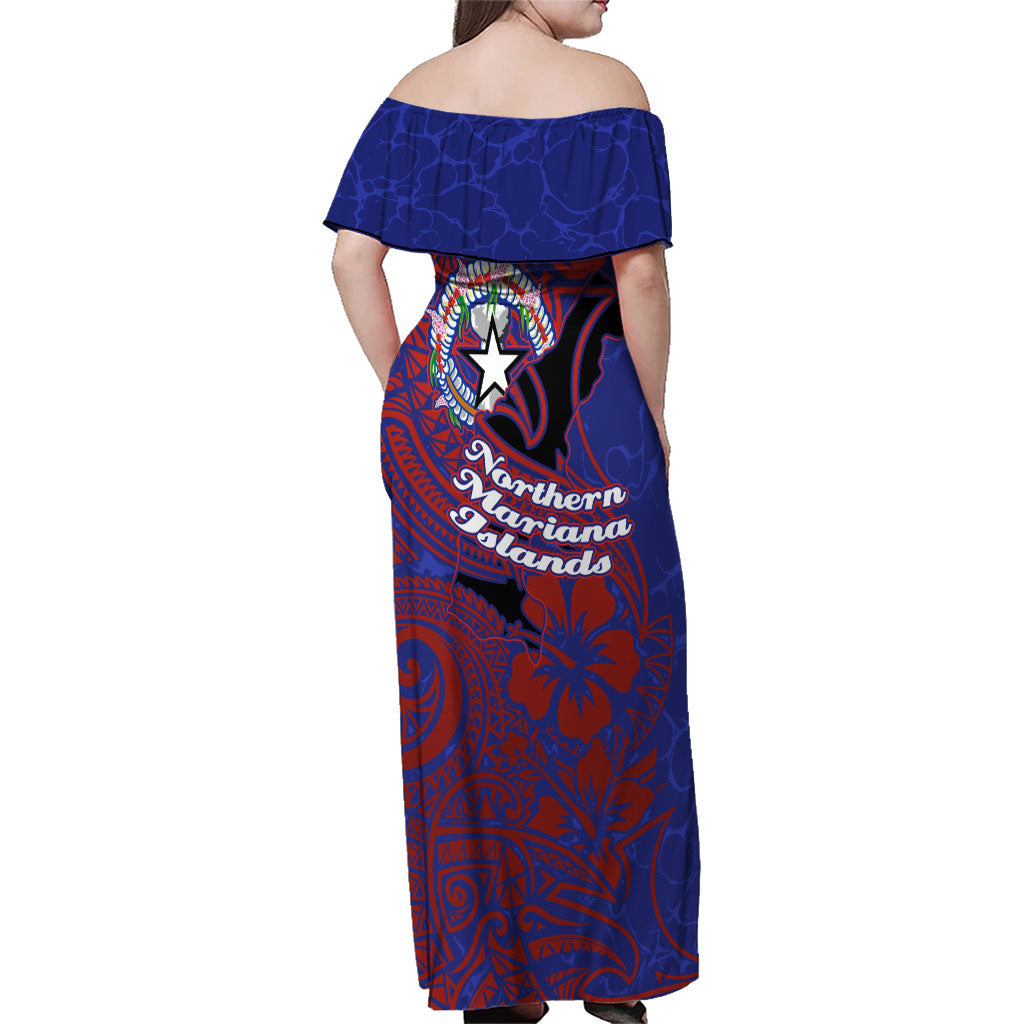 Saipan Northern Mariana Islands Family Matching Off Shoulder Maxi Dress and Hawaiian Shirt Polynesian Tribal Tattoo Art With Hibiscus Flowers And Seal