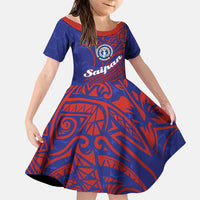 Saipan Northern Mariana Islands Family Matching Off Shoulder Short Dress and Hawaiian Shirt Polynesian Tribal Tattoo Art With Hibiscus Flowers And Seal