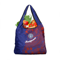 Saipan Northern Mariana Islands Grocery Bag Polynesian Tribal Tattoo Art With Hibiscus Flowers And Seal