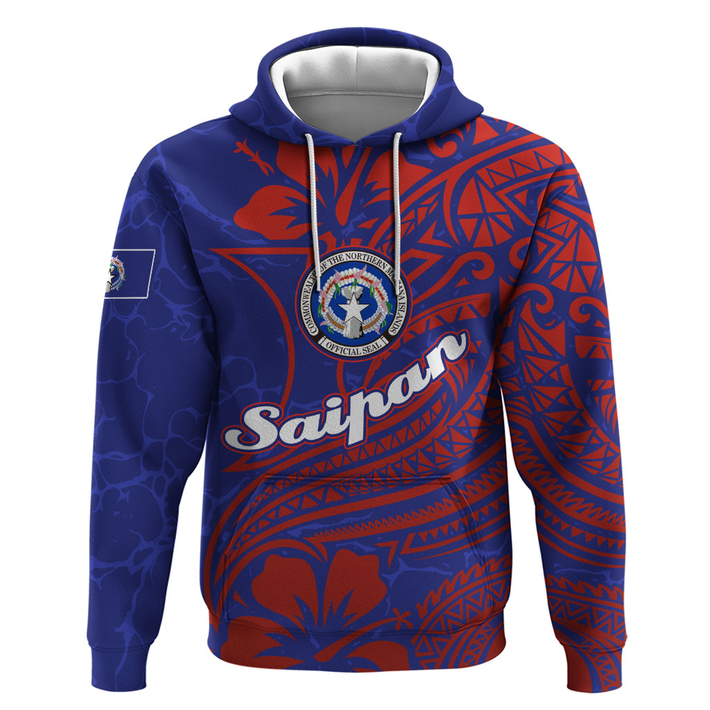 Saipan Northern Mariana Islands Hoodie Polynesian Tribal Tattoo Art With Hibiscus Flowers And Seal