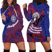 Saipan Northern Mariana Islands Hoodie Dress Polynesian Tribal Tattoo Art With Hibiscus Flowers And Seal