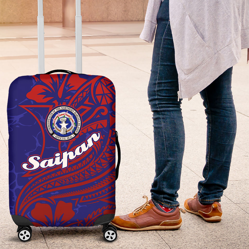 Saipan Northern Mariana Islands Luggage Cover Polynesian Tribal Tattoo Art With Hibiscus Flowers And Seal
