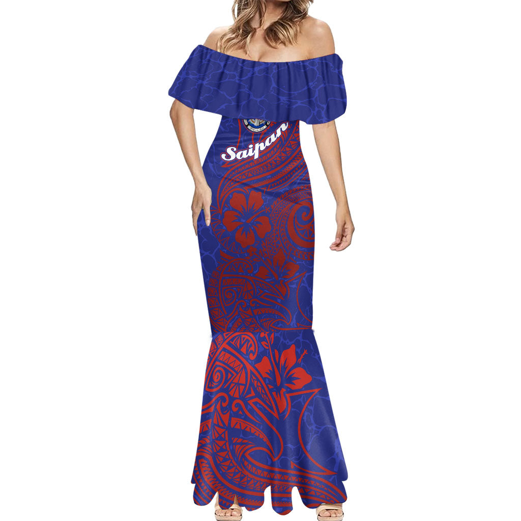 Saipan Northern Mariana Islands Mermaid Dress Polynesian Tribal Tattoo Art With Hibiscus Flowers And Seal