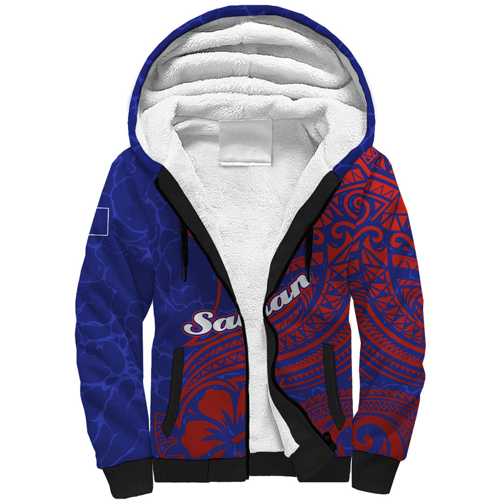 Saipan Northern Mariana Islands Sherpa Hoodie Polynesian Tribal Tattoo Art With Hibiscus Flowers And Seal