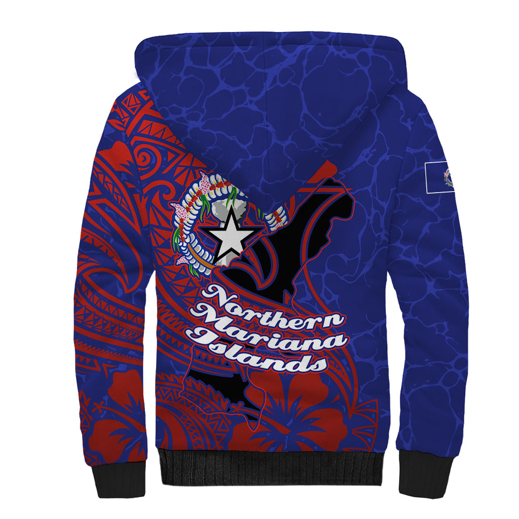 Saipan Northern Mariana Islands Sherpa Hoodie Polynesian Tribal Tattoo Art With Hibiscus Flowers And Seal