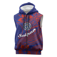 Saipan Northern Mariana Islands Sleeveless Zip Hoodie Polynesian Tribal Tattoo Art With Hibiscus Flowers And Seal