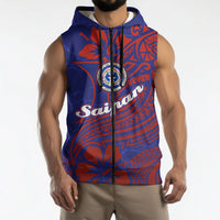 Saipan Northern Mariana Islands Sleeveless Zip Hoodie Polynesian Tribal Tattoo Art With Hibiscus Flowers And Seal