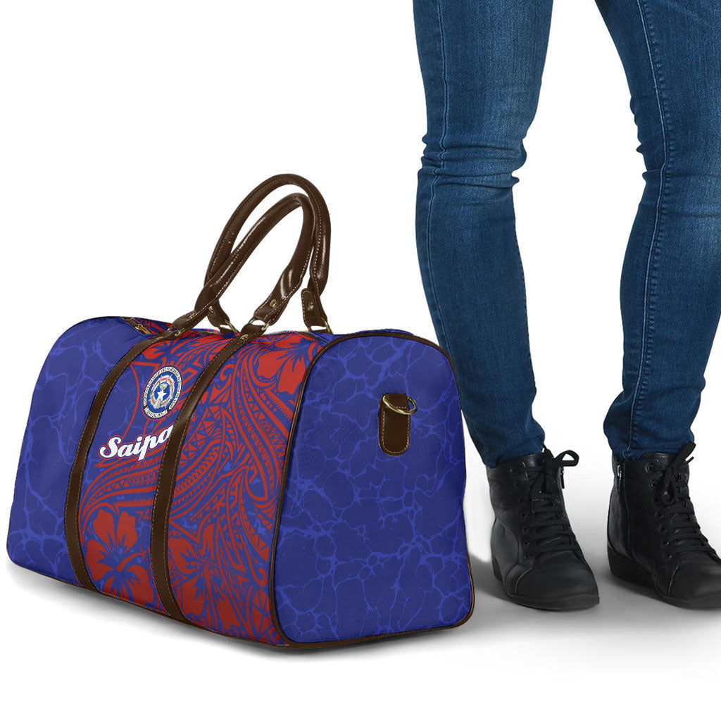 Saipan Northern Mariana Islands Travel Bag Polynesian Tribal Tattoo Art With Hibiscus Flowers And Seal