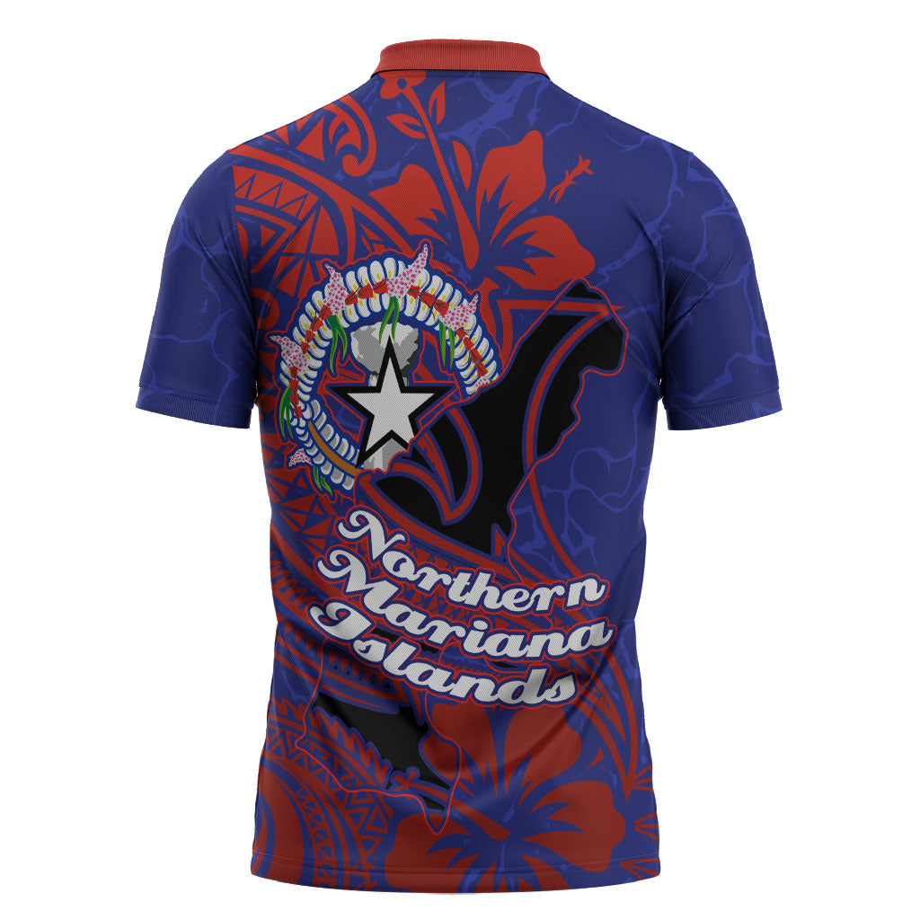 Saipan Northern Mariana Islands Zipper Polo Shirt Polynesian Tribal Tattoo Art With Hibiscus Flowers And Seal