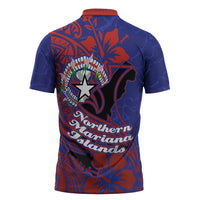Saipan Northern Mariana Islands Zipper Polo Shirt Polynesian Tribal Tattoo Art With Hibiscus Flowers And Seal
