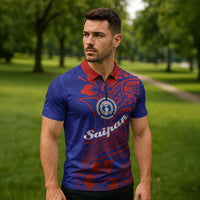 Saipan Northern Mariana Islands Zipper Polo Shirt Polynesian Tribal Tattoo Art With Hibiscus Flowers And Seal