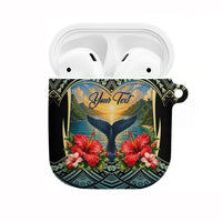 Personalized Masefau American Samoa Whale AirPods Case Polynesian Tribal Pattern Tropical Hibiscus