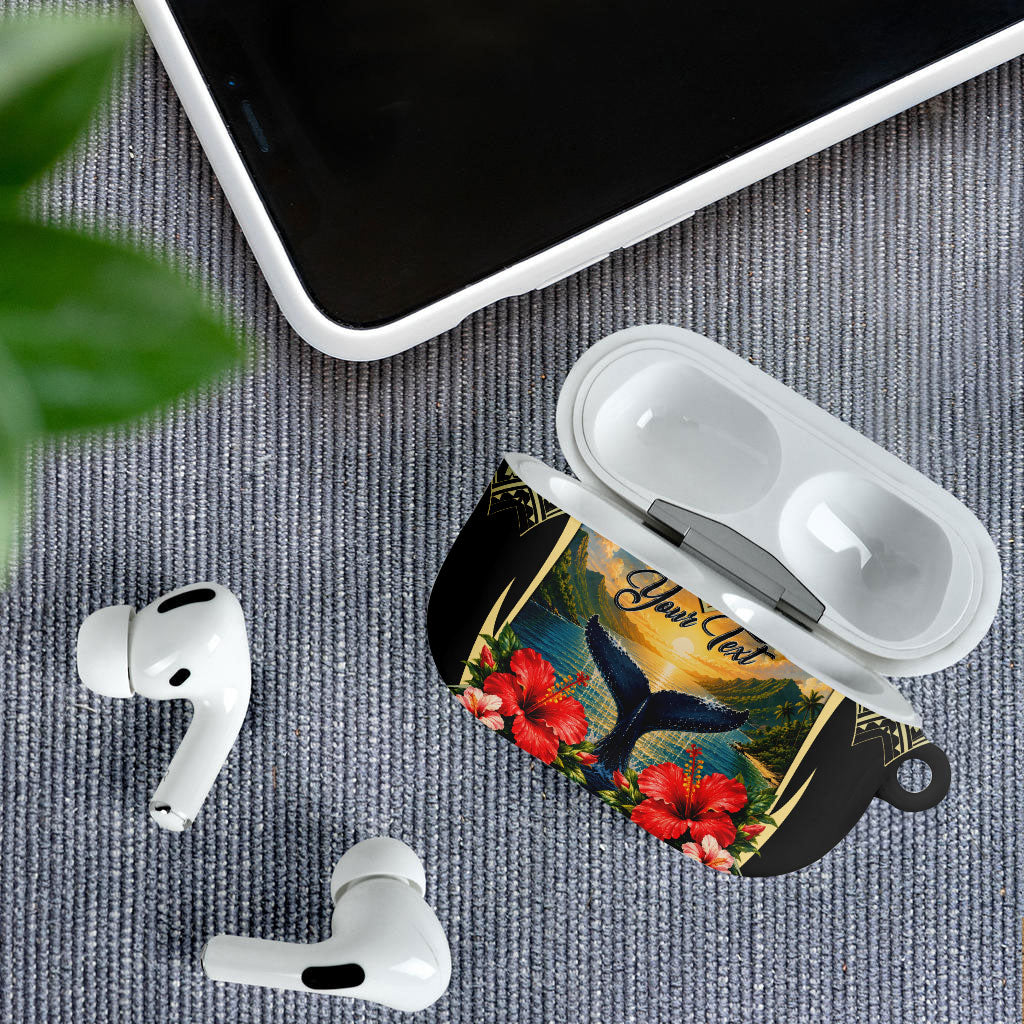 Personalized Masefau American Samoa Whale AirPods Case Polynesian Tribal Pattern Tropical Hibiscus