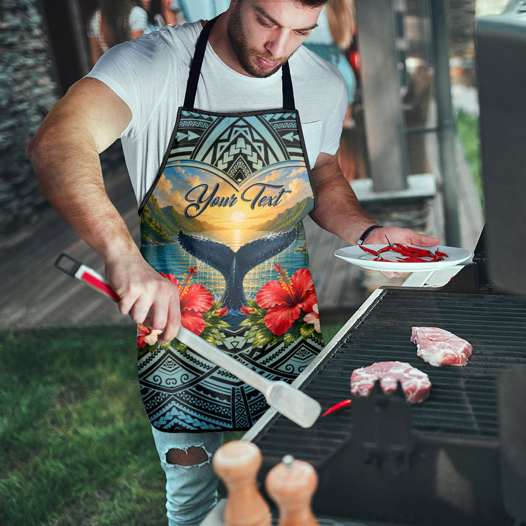 Personalized Masefau American Samoa Whale Apron Polynesian Tribal Pattern Tropical Hibiscus