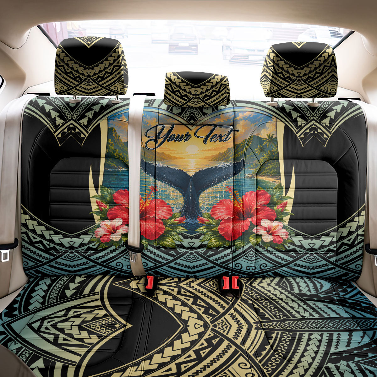 Personalized Masefau American Samoa Whale Back Car Seat Cover Polynesian Tribal Pattern Tropical Hibiscus