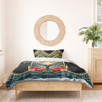 Personalized Masefau American Samoa Whale Bedding Set Polynesian Tribal Pattern Tropical Hibiscus