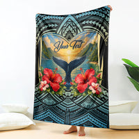 Personalized Masefau American Samoa Whale Blanket Polynesian Tribal Pattern Tropical Hibiscus