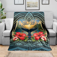 Personalized Masefau American Samoa Whale Blanket Polynesian Tribal Pattern Tropical Hibiscus