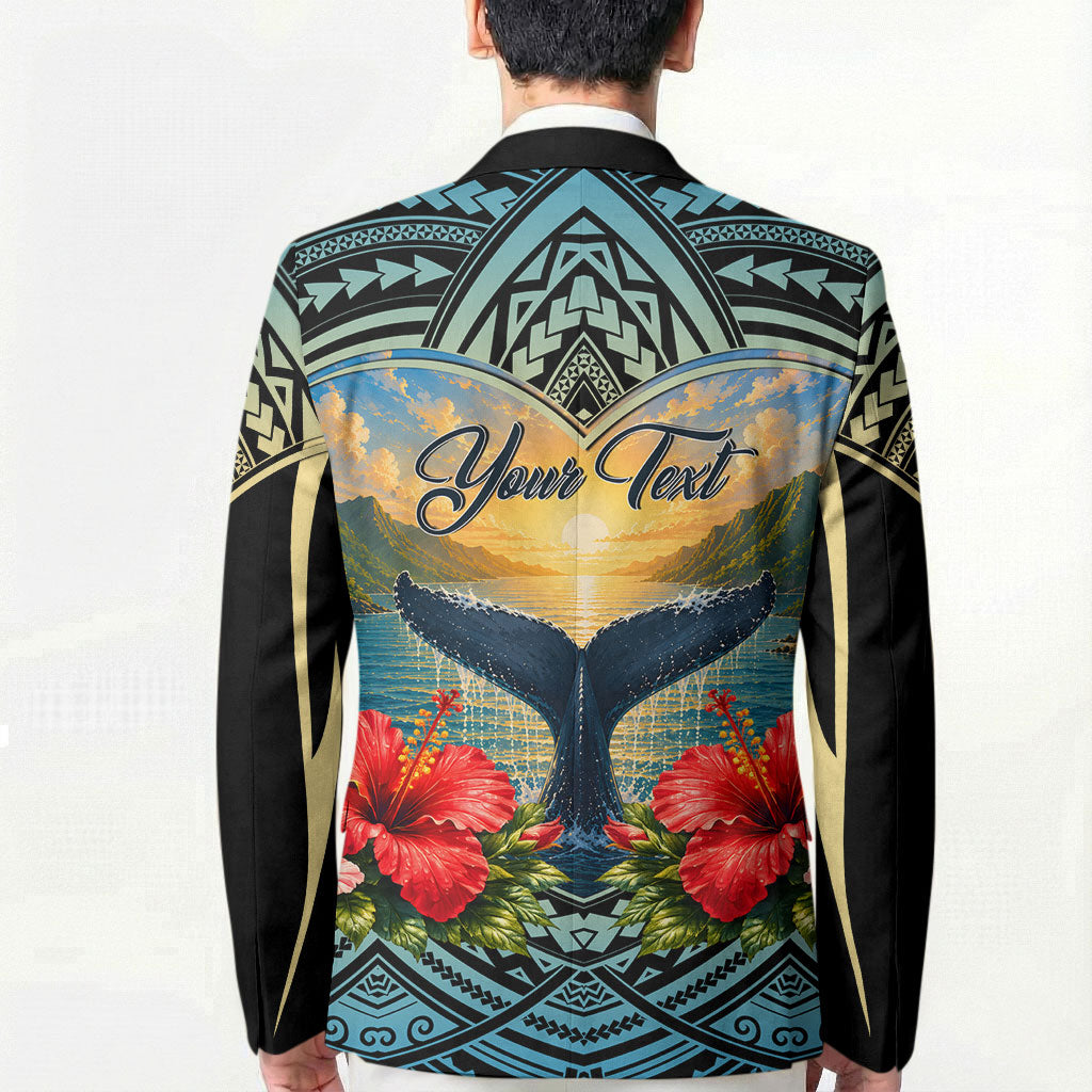 Personalized Masefau American Samoa Whale Blazer Polynesian Tribal Pattern Tropical Hibiscus