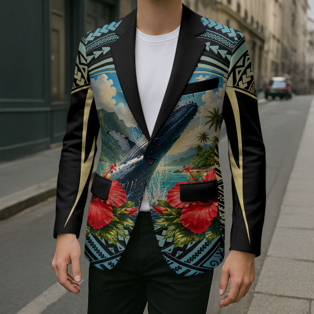 Personalized Masefau American Samoa Whale Blazer Polynesian Tribal Pattern Tropical Hibiscus