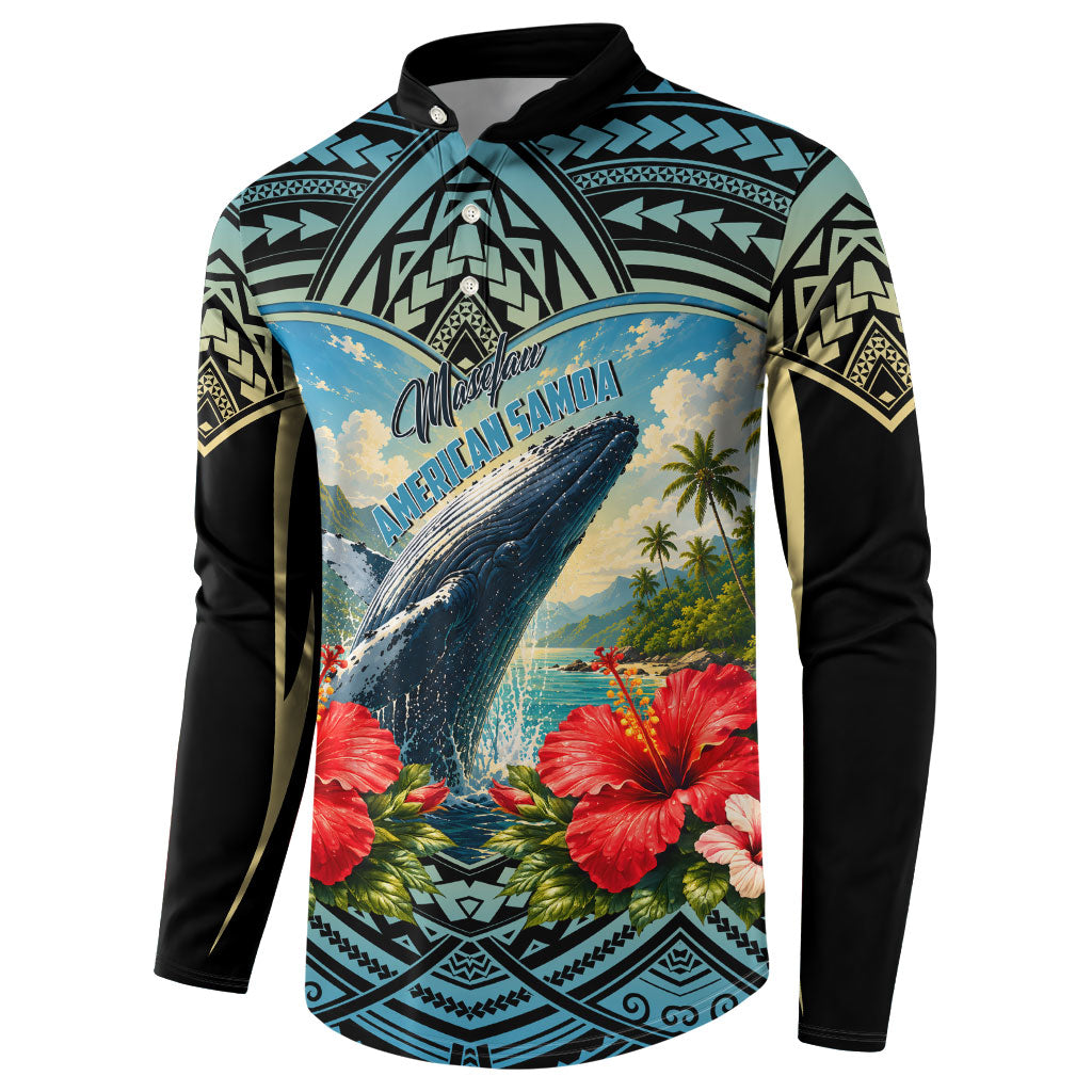 Personalized Masefau American Samoa Whale Button Sweatshirt Polynesian Tribal Pattern Tropical Hibiscus