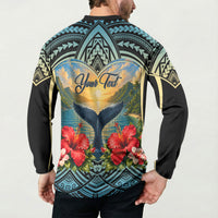 Personalized Masefau American Samoa Whale Button Sweatshirt Polynesian Tribal Pattern Tropical Hibiscus