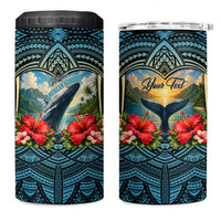 Personalized Masefau American Samoa Whale 4 in 1 Can Cooler Tumbler Polynesian Tribal Pattern Tropical Hibiscus