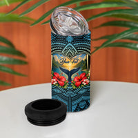 Personalized Masefau American Samoa Whale 4 in 1 Can Cooler Tumbler Polynesian Tribal Pattern Tropical Hibiscus