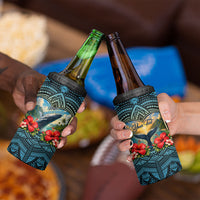 Personalized Masefau American Samoa Whale 4 in 1 Can Cooler Tumbler Polynesian Tribal Pattern Tropical Hibiscus