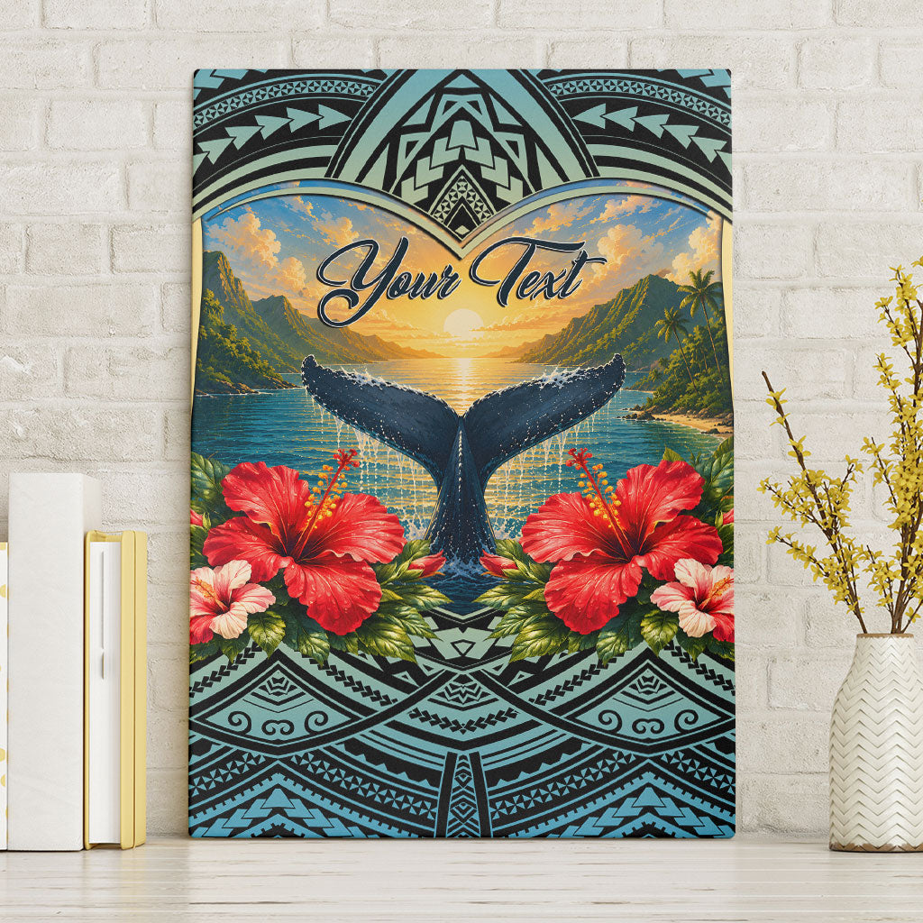 Personalized Masefau American Samoa Whale Canvas Wall Art Polynesian Tribal Pattern Tropical Hibiscus TS04 Without Frame Black Blue - Polynesian Pride