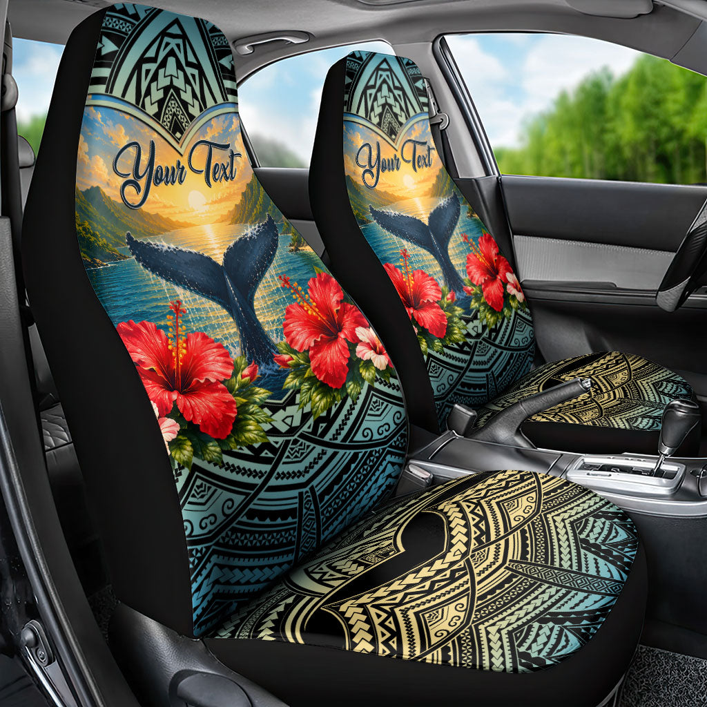 Personalized Masefau American Samoa Whale Car Seat Cover Polynesian Tribal Pattern Tropical Hibiscus