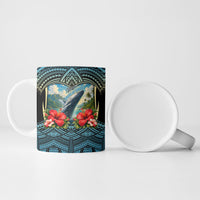 Personalized Masefau American Samoa Whale Ceramic Mug Polynesian Tribal Pattern Tropical Hibiscus