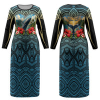 Personalized Masefau American Samoa Whale Couples Matching Long Sleeve Bodycon Dress and Long Sleeve Button Shirt Polynesian Tribal Pattern Tropical Hibiscus