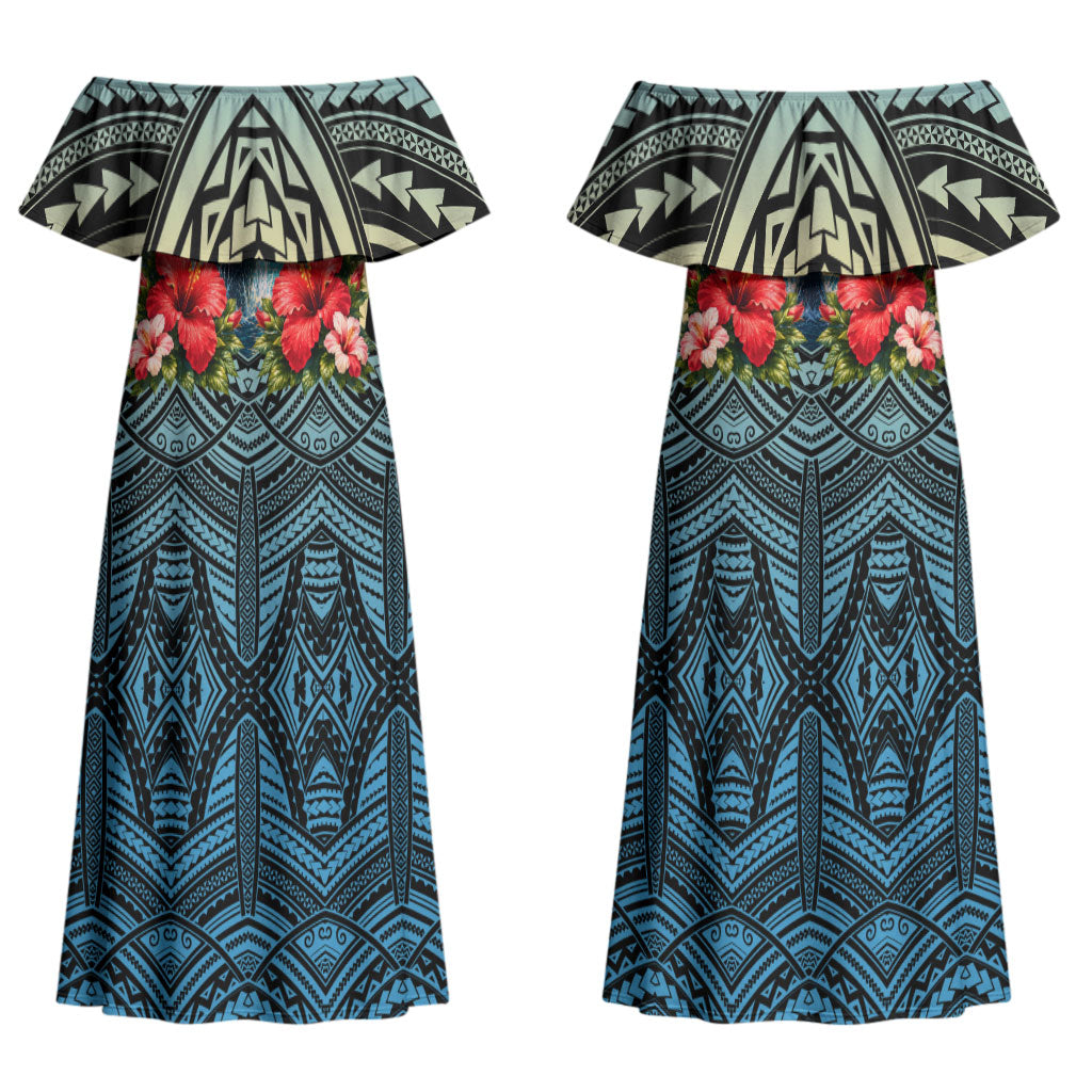 Personalized Masefau American Samoa Whale Couples Matching Off Shoulder Maxi Dress and Hawaiian Shirt Polynesian Tribal Pattern Tropical Hibiscus