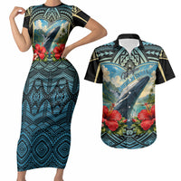 Personalized Masefau American Samoa Whale Couples Matching Short Sleeve Bodycon Dress and Hawaiian Shirt Polynesian Tribal Pattern Tropical Hibiscus