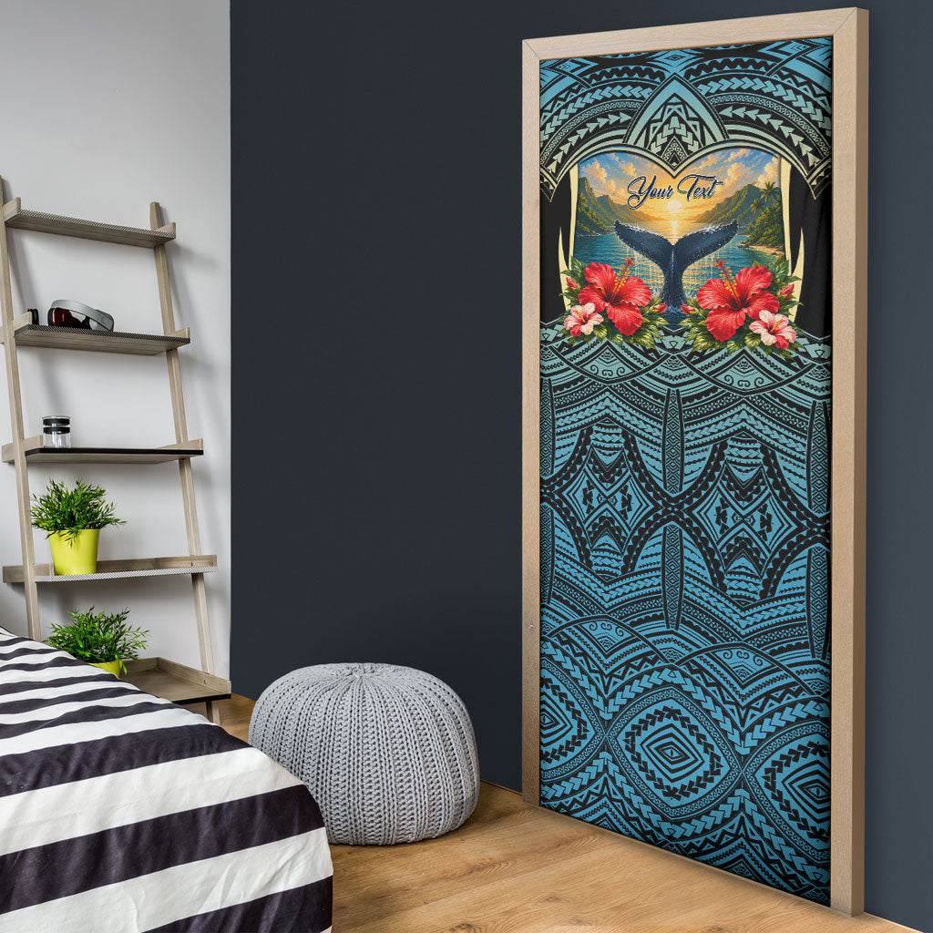 Personalized Masefau American Samoa Whale Door Cover Polynesian Tribal Pattern Tropical Hibiscus
