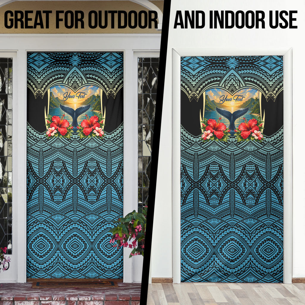 Personalized Masefau American Samoa Whale Door Cover Polynesian Tribal Pattern Tropical Hibiscus